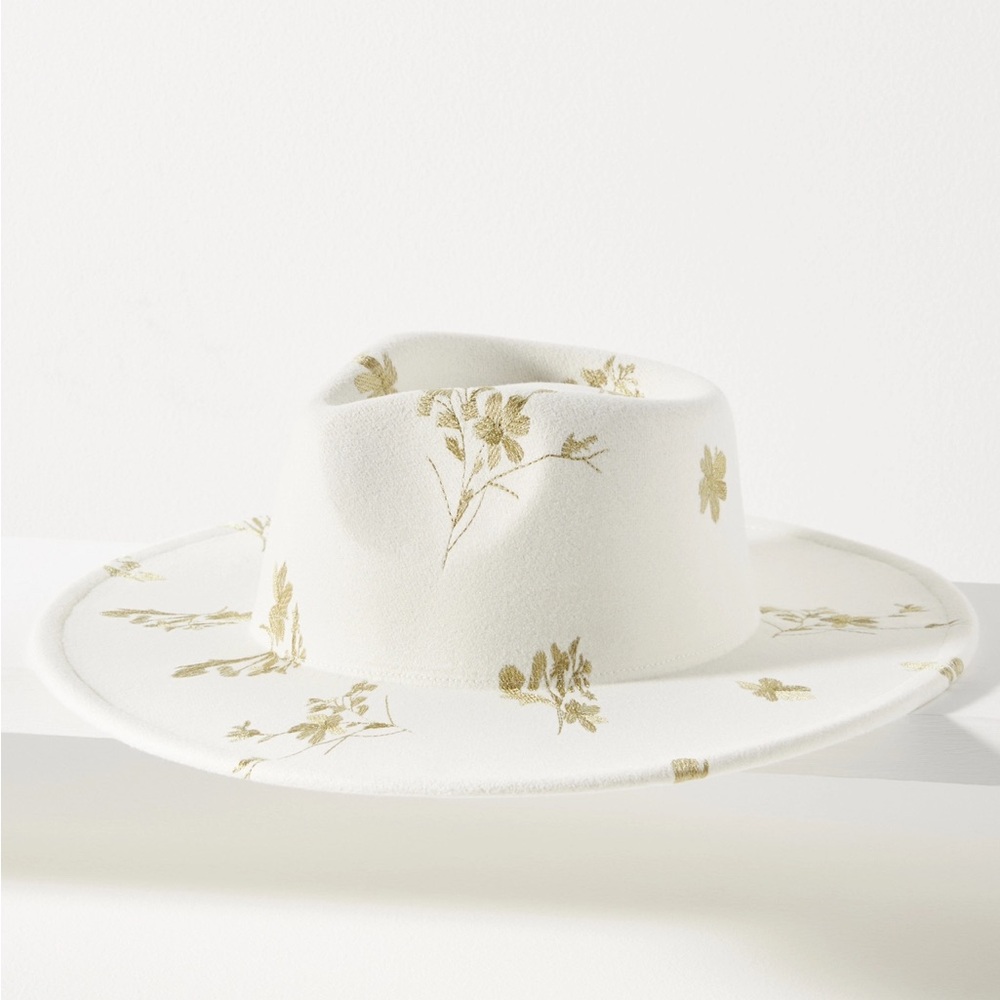 Anthropologie Floral Rancher Hat White NEW
